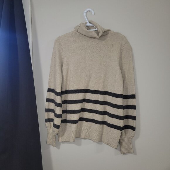 Michael Kors Turtleneck Striped Wool Baby Alpaca Blend Sweater Women’s Size M - Picture 1 of 5